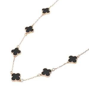 Gold Quatrefoil Black Stone Station Necklace for Women Jewelry Chain Necklaces - Picture 1 of 3