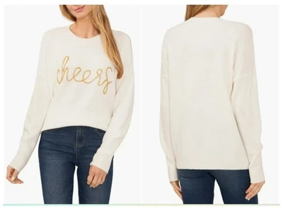 Nuevo Suéter Vince Camuto Marfil Vacaciones Cuentas Saludos Calce Cuadrado Talla XXL Foto 1 de 4