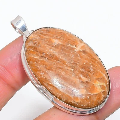 Pendente In Argento Sterling 925 Fatto A Mano In Gemma Amazonite Marrone 1.97" - Immagine 1 di 4