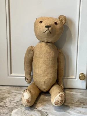 "Antiguo oso de peluche, relleno de paja articulado, chirrido funcionando 19"" ~ ¡Necesita amor! Foto 1 de 4