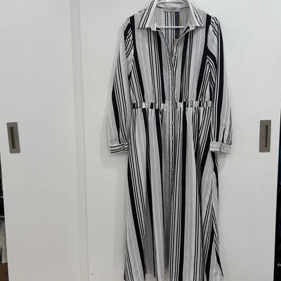 Nuevo con etiquetas Vestido túnica midi a rayas blanco y negro talla L Foto 1 de 4