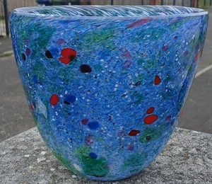 Vintage large Murano Cobolt Blue Confetti Art Glass Vase Free Blown Pontilled - Picture 1 of 10