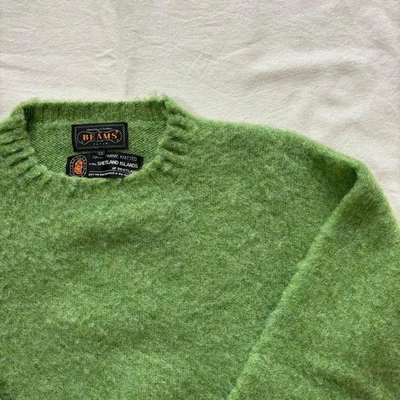 BEAMS PLUS Shaggy Dog Shetland Wool Knit Sweater XS Green Made in Scotland Japan - Image 1 of 4