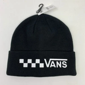 Vans Off The Wall Checkerboard Winter Hat Beanie Cuffed Men’s Black White - Picture 1 of 7