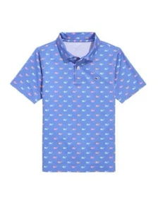 Vineyard Vines Boys Performance Polo Shirt Whale Print NWT Size M (12-14) - Picture 1 of 4