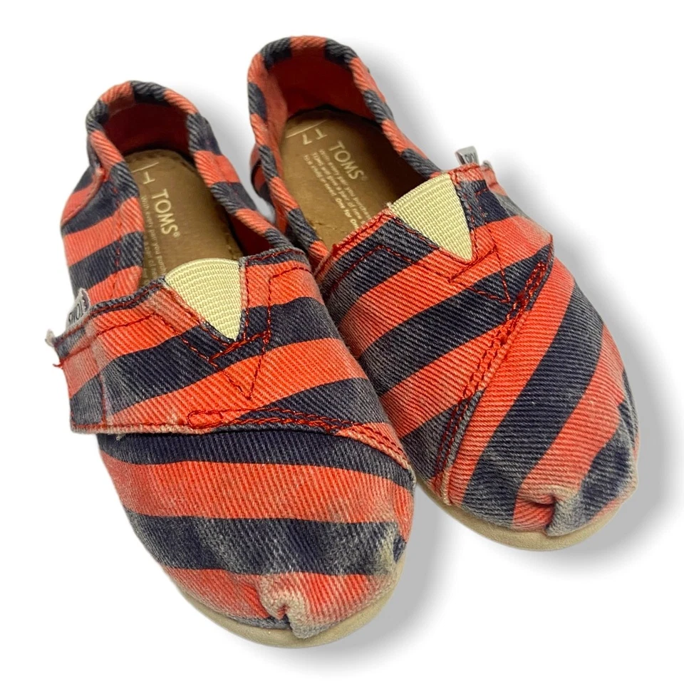 Zapatos Toms Unisex Niño Niña Talla 7 Naranja Azul Rayas Lona Sin Cordones Niño Pequeño Foto 1 de 4