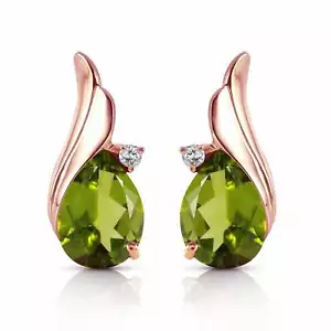 4.26 Carat 14K Solid Rose Gold Gemstone Stud Earrings Diamond Peridot - Picture 1 of 4