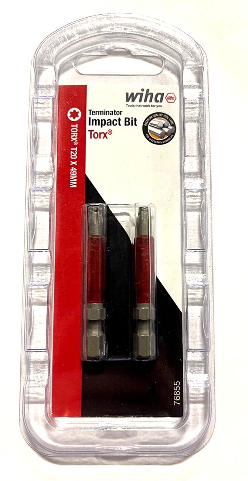 Wiha T20 x 49mm Terminator Torx Impact Bits 1/4" Hex Drive 2 Pack 76855 - Image 1 of 1