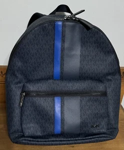 Michael Kors Leather Backpack Laptop Bag Dark Blue w/ Blue Stripe - Picture 1 of 11