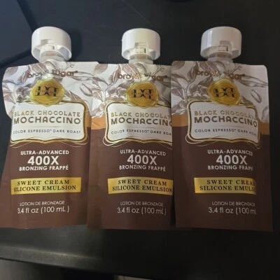 3 POUCHES BLACK CHOCOLATE MOCHACCINO BLACK 400X BRONZER 3.4 OZ TANNING LOTION - Image 1 of 2