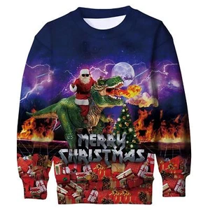 Christmas Sweatshirt Boys Size 13 16 Kids Ugly Sweater Funny Santa Claus Dino... - Picture 1 of 6