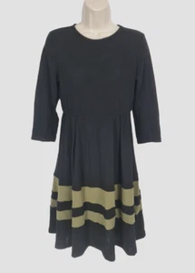 TICKLED TEAL Women Size S Black Olive Green Knit Mini Fit & Flare Dress 3/4 SLV - Picture 1 of 4