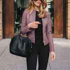Women Casual Zip Up Faux Leather Jacket Biker Blazer Coat Ladies Outwear Tops