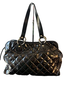 Maurizio Taiuti Patent Black Leather Large Handbag Quilted Shoulder Bag Purse - Picture 1 of 17