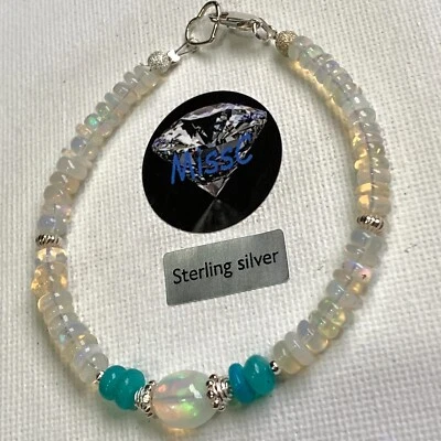 CLEAR AND BLUE FIRE OPAL 925 STERLING SILVER BRACELET STAMPED, HANDMADE IN UK - Image 1 of 4