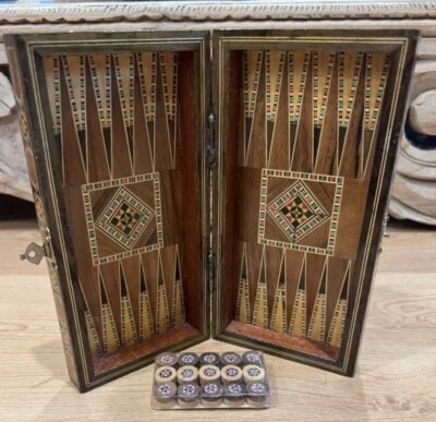 2 in 1 Wood Backgammon + Chess Set Moroccan handmade Wooden Backgammon Board 8” - Image 1 of 4