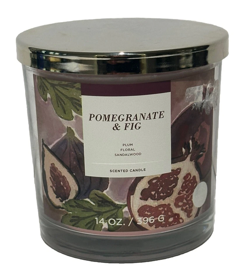全新 HTF POMEGRANATE & FIG 14 盎司 3 芯香氛蜡烛梅、花卉和檀香木 — 第 1/4 张图片