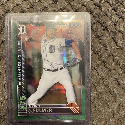 Michael Fulmer 2016 Bowman cromo #BTP-75 Top 100 refractor verde #d/99 Tigres Foto 1 de 2