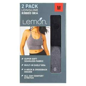 Lemon Ribbed Longline Shelf Bra Tank Top Cross Back Seamless 2-pack Black Grey - Bild 1 von 8