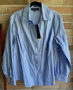 JONES NEW YORK BLUE AND WHITE STRIPE NO IRON BUTTON DOWN FITTED SHIRT SIZE 1X - Picture 1 of 5