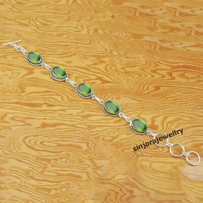Peridot Gemstone 925 Sterling Silver Handmade Adjustable Bracelet 7" to 8" - Image 1 of 4