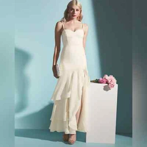 Fame and Partners x David’s Bridal Cream Ruffle Hem Wedding Bridal Dress Gown 8 - Picture 1 of 7