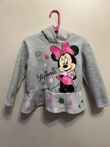 Girls 3T Minnie Mouse Hoodie Long Sleeve Polka Dots Ruffle Pink Gray Silver - Picture 1 of 13