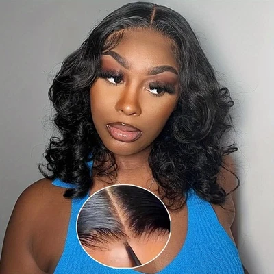 Wear and Go Glueless Wigs Human Hair Pre Plucked Pre Cut 4x4 Body Wave Bob Wig - Image 1 of 4