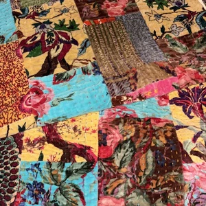 Karma Living Velvet Patch Standard Pillow Shams Set Of 2 Boho Whimsical New - Picture 1 of 4