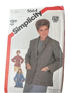 New Uncut FF Size 10 Misses 1980 Unlined Jackets Sewing Pattern, Simplicity 5664 - Picture 1 of 2