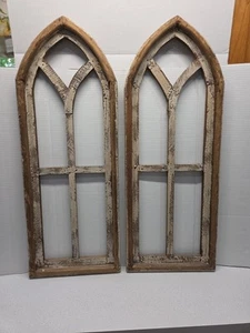 Rustic Farmhouse Wood Arches Wall Decor Brown Distressed Set Of Two 12" x 32" - Picture 1 of 18