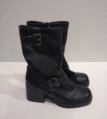 Kenneth Cole REACTION Jenna 8 码黑色侧拉链方头粗跟靴  — 第 1/4 张图片