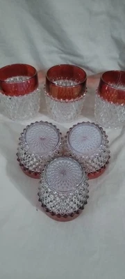 Indiana Glass Ruby Flashed Diamond Point Old Fashioned Tumblers SET OF 6 GLASSES - Image 1 of 3