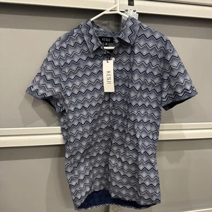 Kenji men's Button Up shirt - Blue And White Short Sleeved - Size Xl. Brand New - Picture 1 of 6
