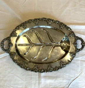 Vintage 26 1/2” Butler's Tray Sheffield Silver Copper Grape Motif Footed L.B.S - Picture 1 of 20