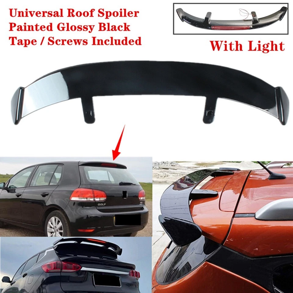 Universal Fit For VW Golf 2010-2014 Rear Tail Roof Spoiler Wing Black W/Light - Изображение 1 из 4