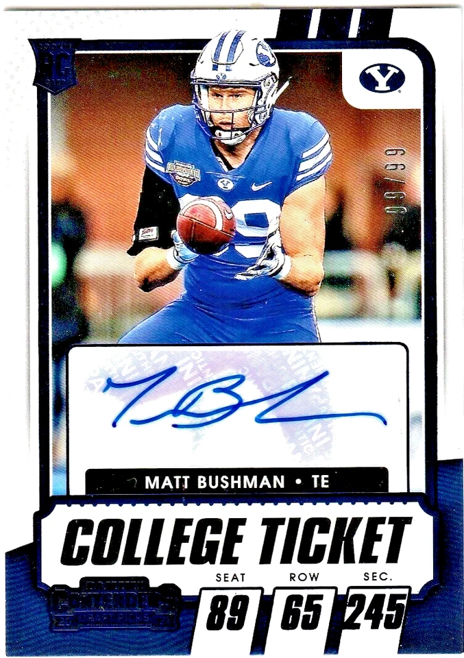 2021 Contenders MATT BUSHMAN RC Blue Auto #99/99!!! Chiefs BYU - Image 1 of 1