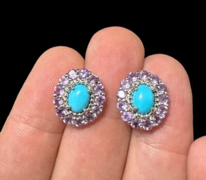 Ohrringe NF Thailand Sterling Krappen Türkis und Amethyst Ohrringe Piercing - Bild 1 von 7