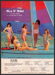Wet n' Wild Swimwear 1980s Print Advertisement 1982 Striped Sailboat - Picture 1 of 1