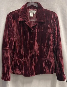 Coldwater Creek Jacket Womens Petite M Burgundy Velveteen Collared Buttons Lined - Picture 1 of 7