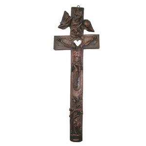 06K11 Antiguo Crucifijo Cristo Relicario de Madera Sculpte Arte Popular XVIII E - Picture 1 of 9