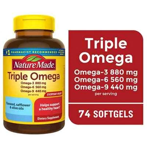 Nature Made Triple Omega 3-6-9 Softgels, 74 Count - Picture 1 of 13