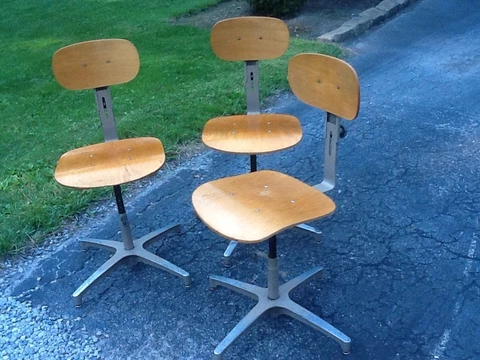3 Vtg 1984 Garrett Tubular Products Wood / Metal Stools -360 Adj Seat -Very Good Cover