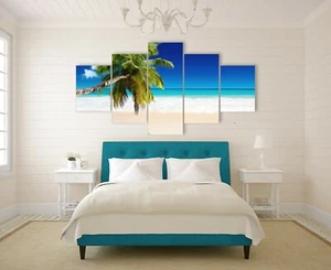 Stretched canvas prints seascape coconut tree Beach print diamond split sea art - Picture 1 of 3