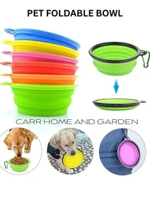 Collapsible Pet Dog Cat Feeding Bowl Pop Up Compact Travel Silicone Dish + Clip - Picture 1 of 19
