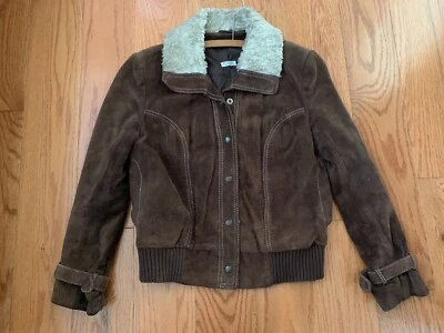 Vintage 1970s Sears Brown Suede Leather Sherpa Collar Bomber Jacket Womens 8 - Image 1 of 4