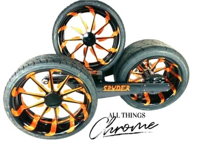 COMPLETE 360 FAT TIRE KIT 20" FRONTS BLACK & ORANGE TORNADO WHEELS CAN-AM SPYDER - Image 1 of 4