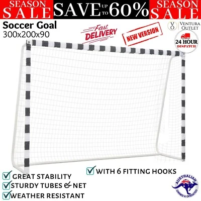 Soccer Goal Metal Black & White Training Sport Net with Post 300x200x90 vidaXL - image 1 of 4