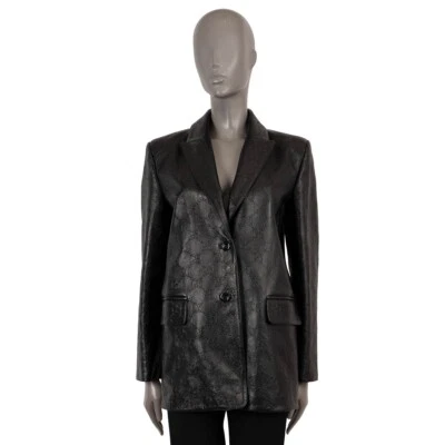 69747 подлинный GUCCI черная кожа 2021 тисненый GG Blazer куртка 40 S - Изображение 1 из 4