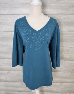 Catherine's Tee T-shirt Top V-Neck Size 2x (22/24W) Turquoise CB - Picture 1 of 6